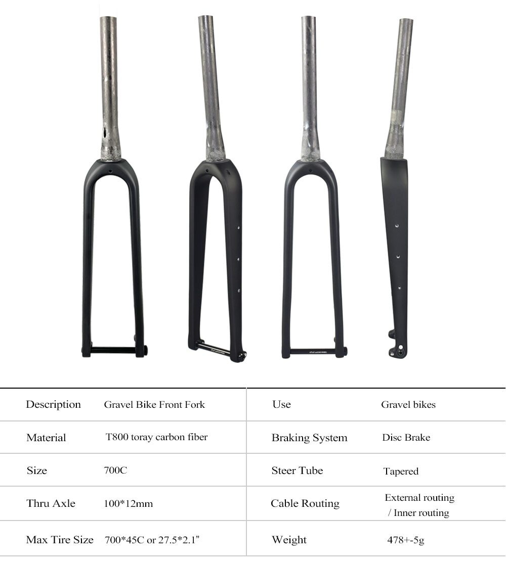 Carbon Gravel bike Rigid Fork Disc Brake 700C Thru Axle 100*12mm Road Bike Fork