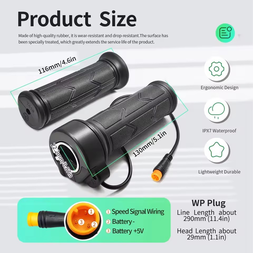 Electric Bike 12V-72V 192X Full Twist Throttle Handle Grips SM/WP Plug