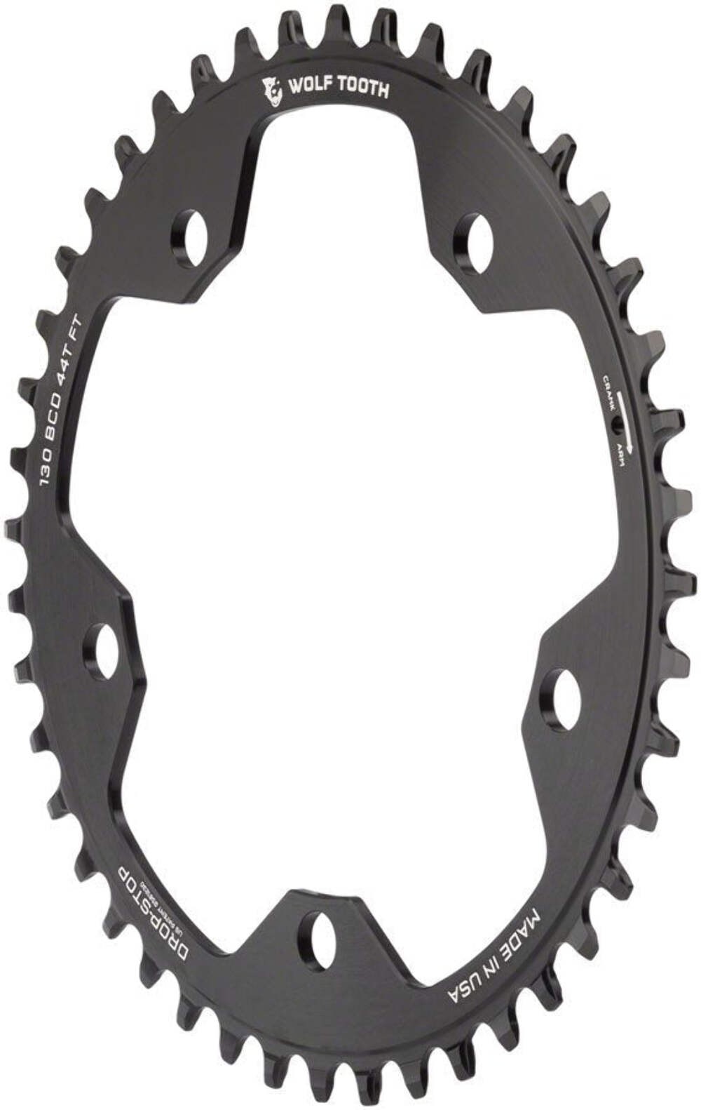 Wolf Tooth 130 BCD Road Cyclocross Chainring – 44t 130 BCD 5-Bolt Drop-Stop B 10