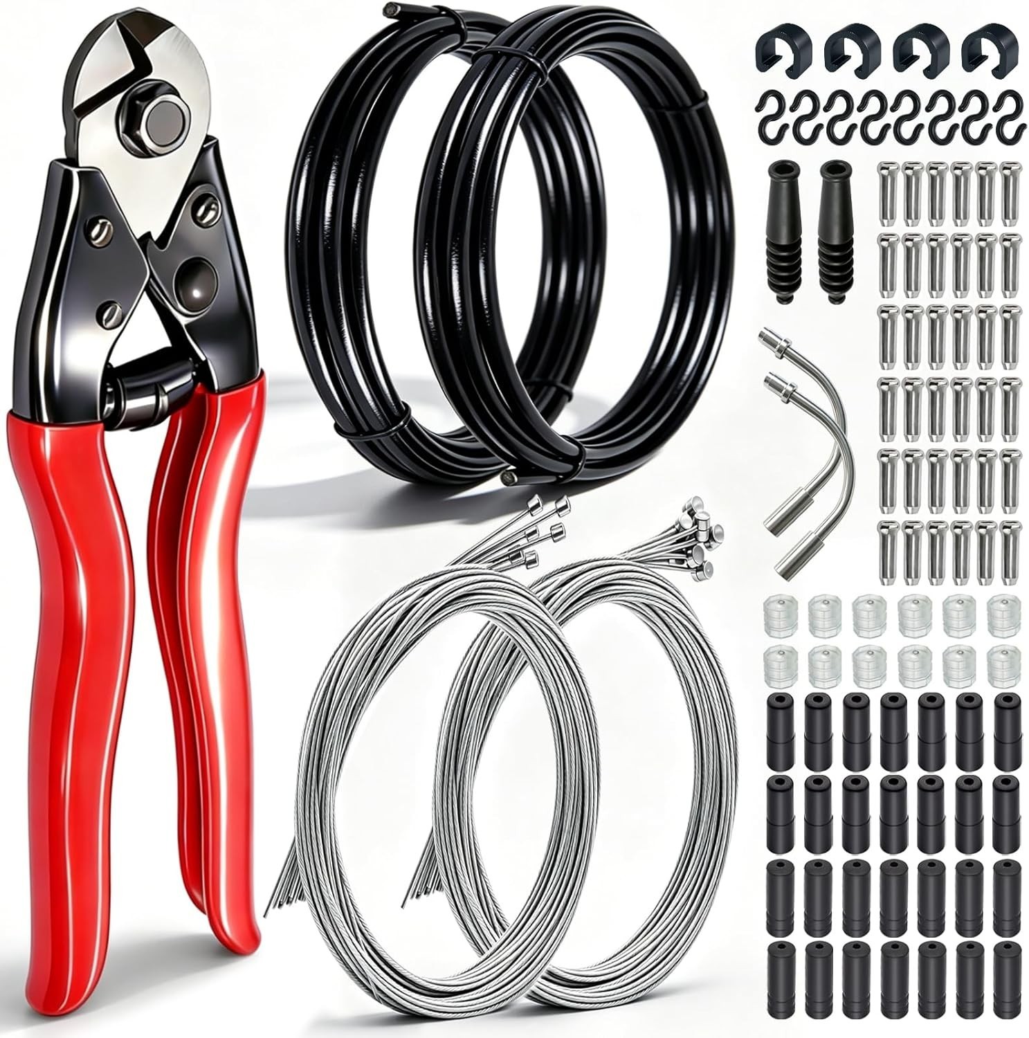 107PCS Stainless Steel Bike Cable Kit – Brake & Shift Cables, Cutters, Caps & O-