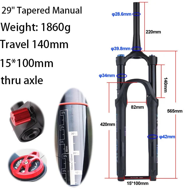 27.5/29inch Mountain Bike Thru Axle Rebound Adjustment Boost Suspension Air Fork