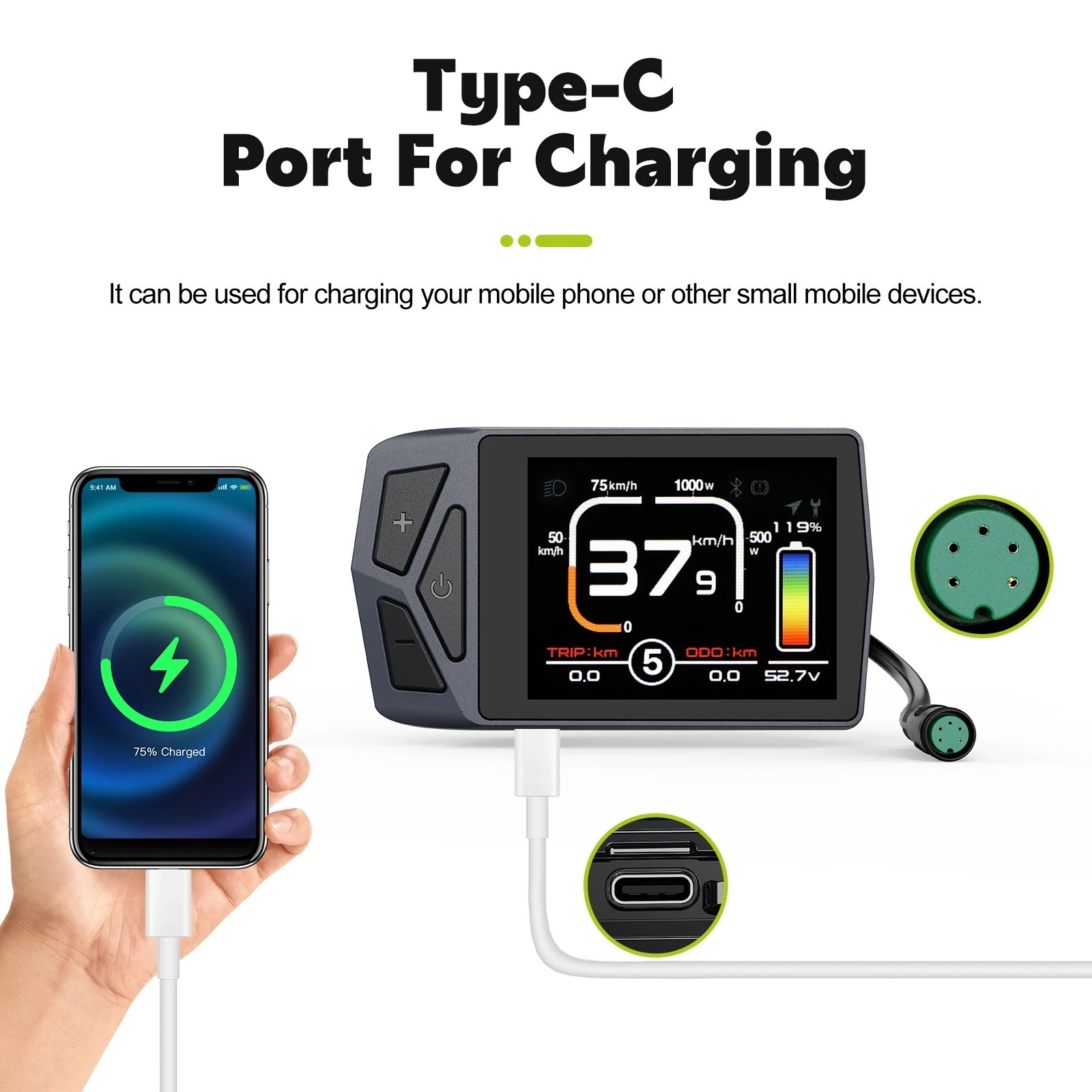 E-Bike LCD Display 36V 48V 52V Bluetooth Compatible with UART Protocol Hub Mid