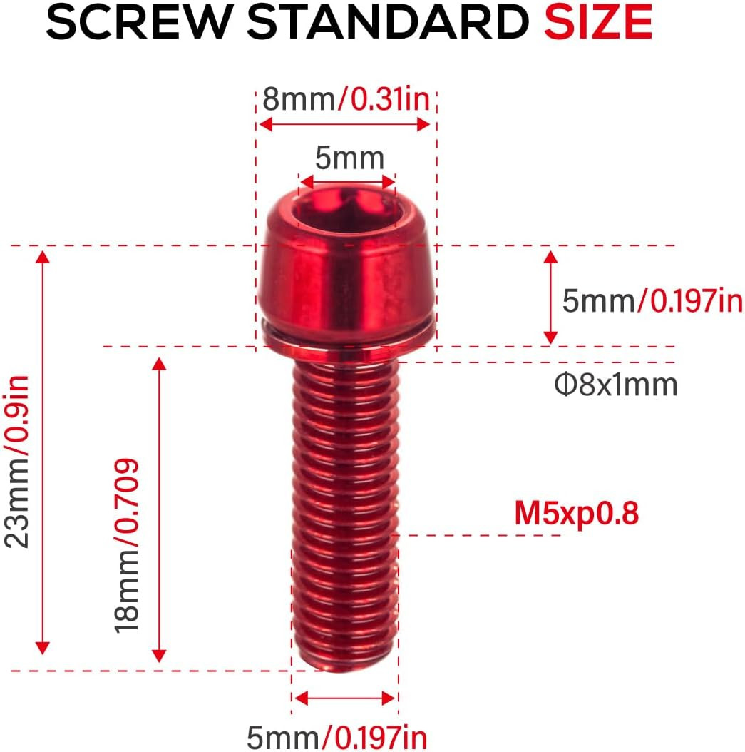CNC Bike Stem Bolts，Stem Bolts for Bmx/Mtb/Road Bike with Washers（Red/Blue/Orang