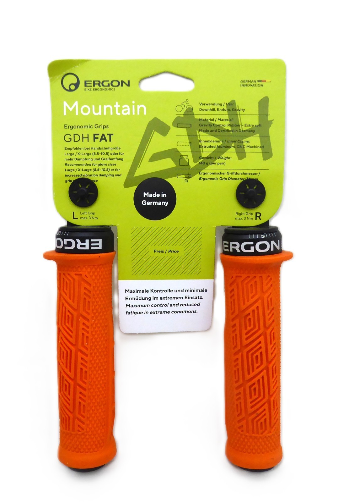 Ergon GDH Fat Downhill MTB Grips – Ergonomic Rubber Design, Juicy Orange