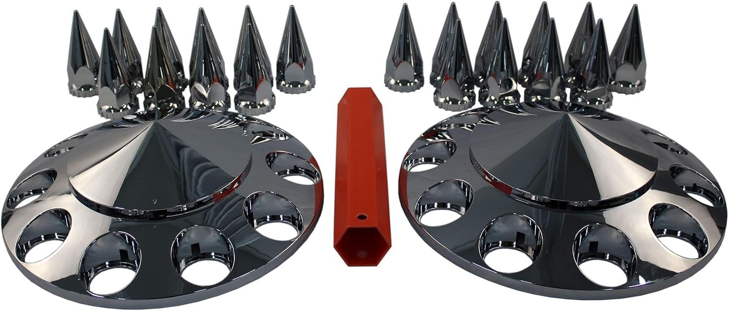 Chrome ABS Complete Axle Cover Set with Hub Caps and 33mm Screw-On Spiked Lug…