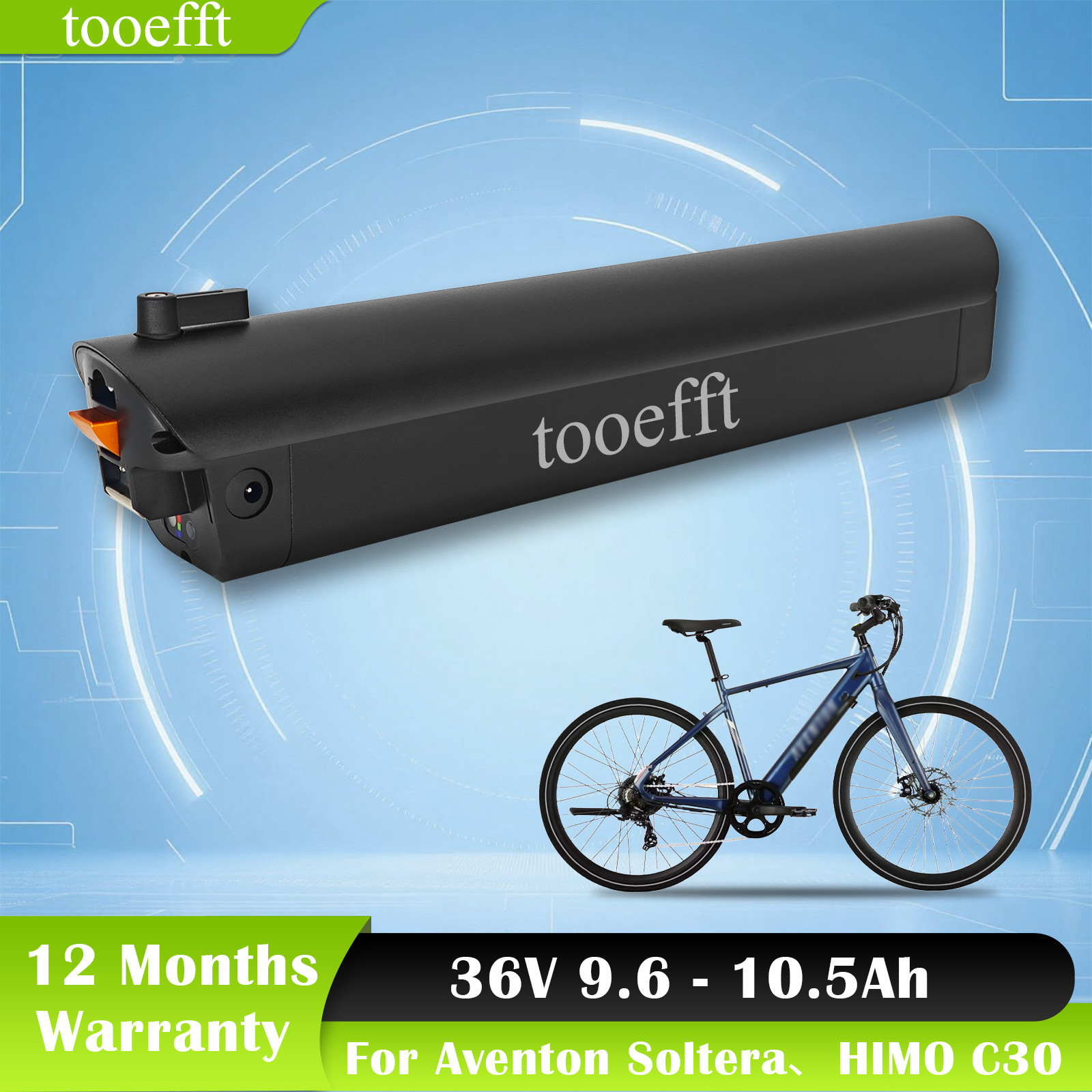 tooefft Electric Bike Battery 36V 9.6Ah 10Ah 10.5Ah for Aventon Soltera HIMO C30