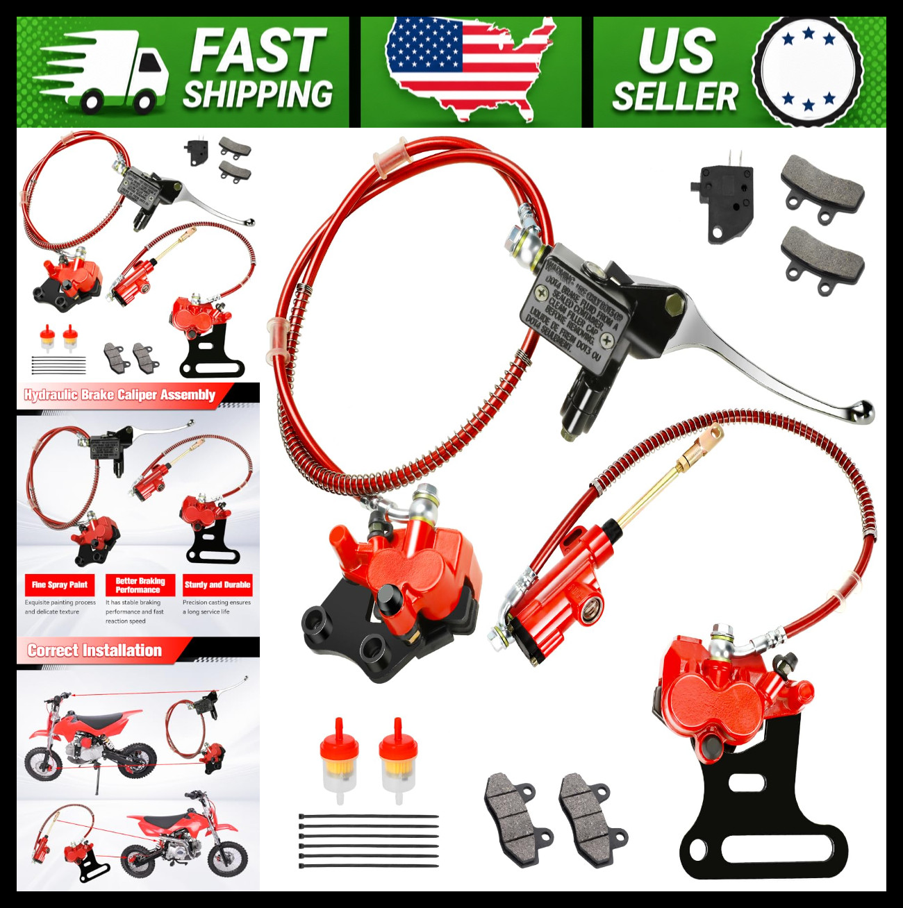 Pit Bike Front & Rear Hydraulic Disc Brake Caliper Assembly Red