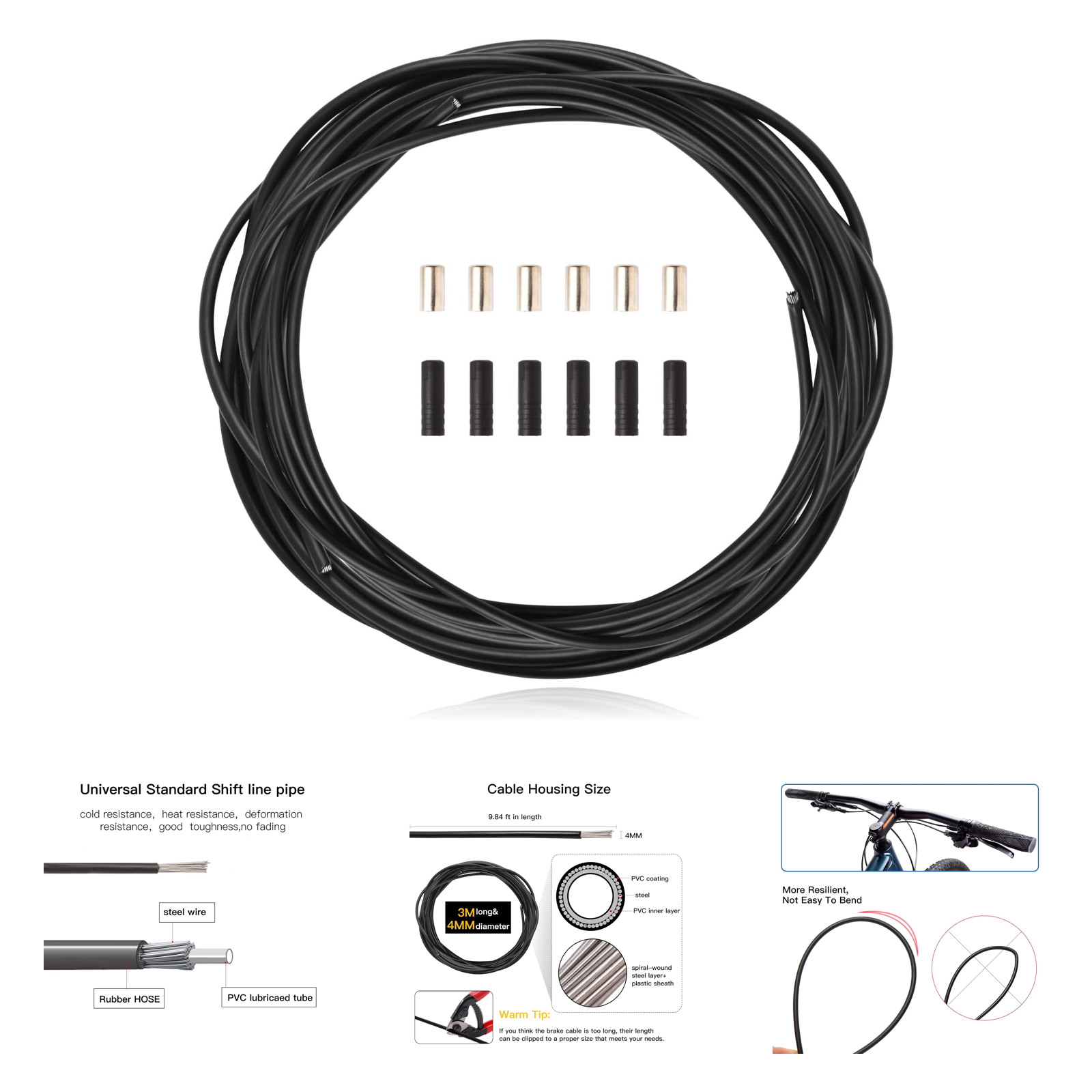 Shift Cable Housing Bicycle Derailleur Shift Cable Tube Kit 4mm 3 Meters for