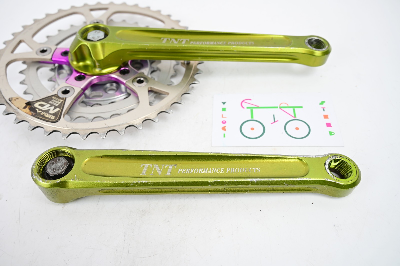 TNT HDS Crank Arms: Green + Purple Ano Spider – 170mm x 94/58 BCD 42/32/22t