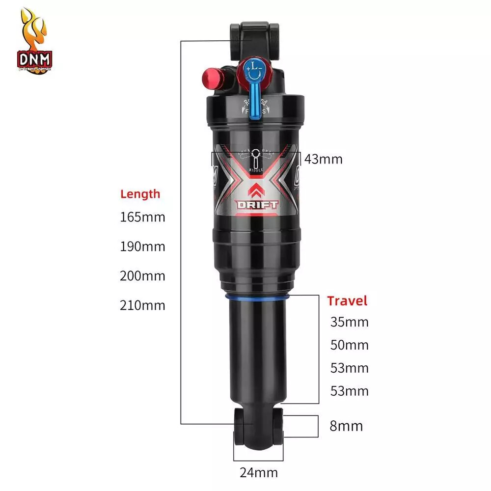 DNM E-Bike Air Shock Suspension MTB Bicycle Rear Shock 165-230mm 3-Step Lock Out