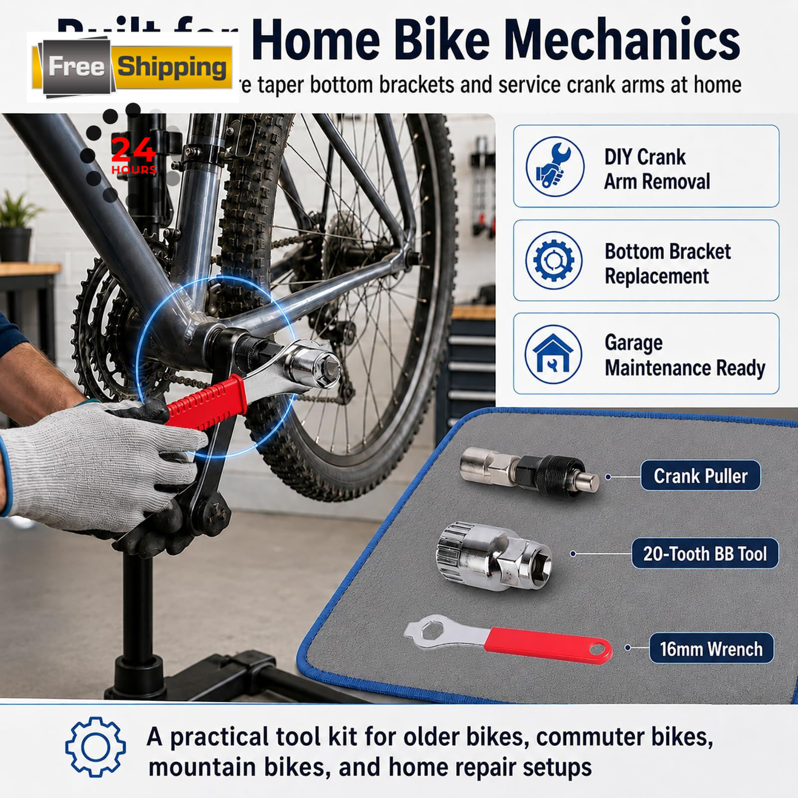Bike Crank Puller Tool, Bicycle with Bottom Bracket General, sliver