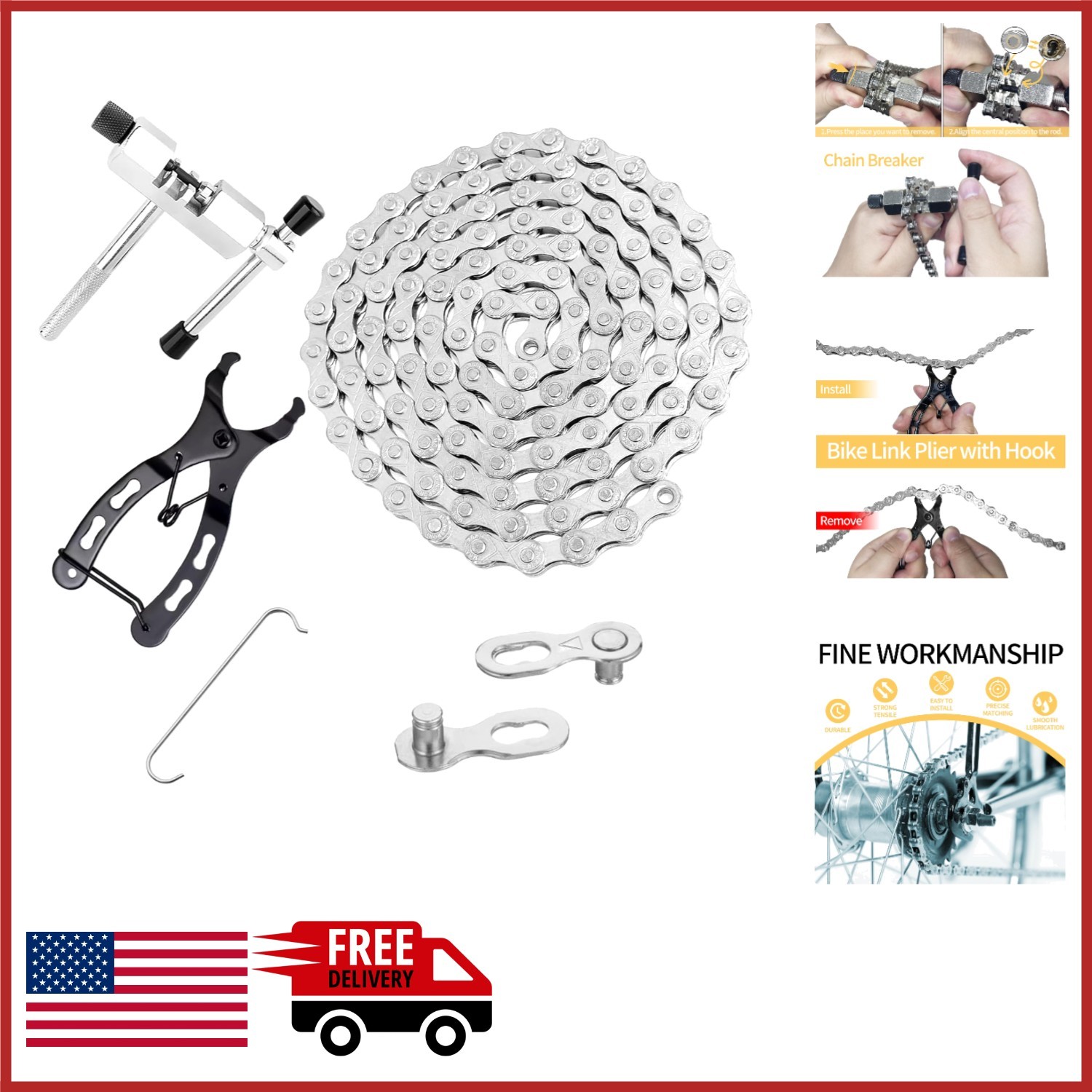 Bike Mechanic Repair Kit for 6/7/8 Speed Chains, Includes Link Plier & Breaker