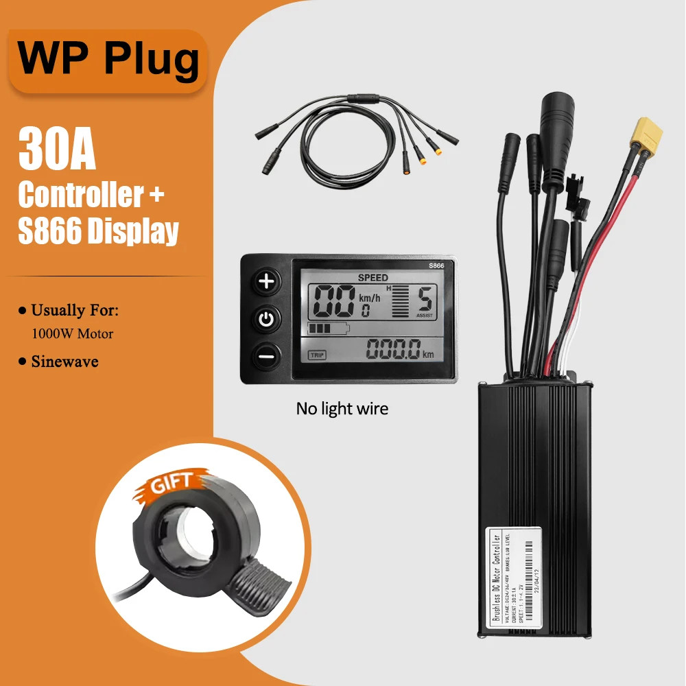 36V 48V 30A Three-Mode Sine Wave E-bike Controller SM/WP Plug with LCD Display