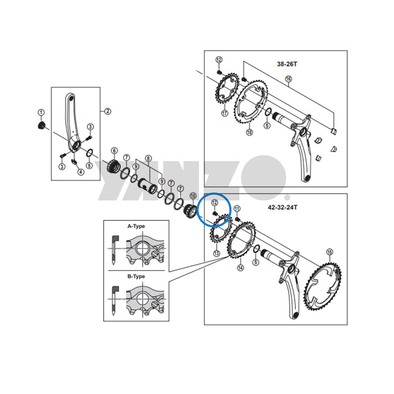 Shimano FC-M970 Cranks Chainring Fixing Bolt R8100 M8000 6800 Use Y1H598160