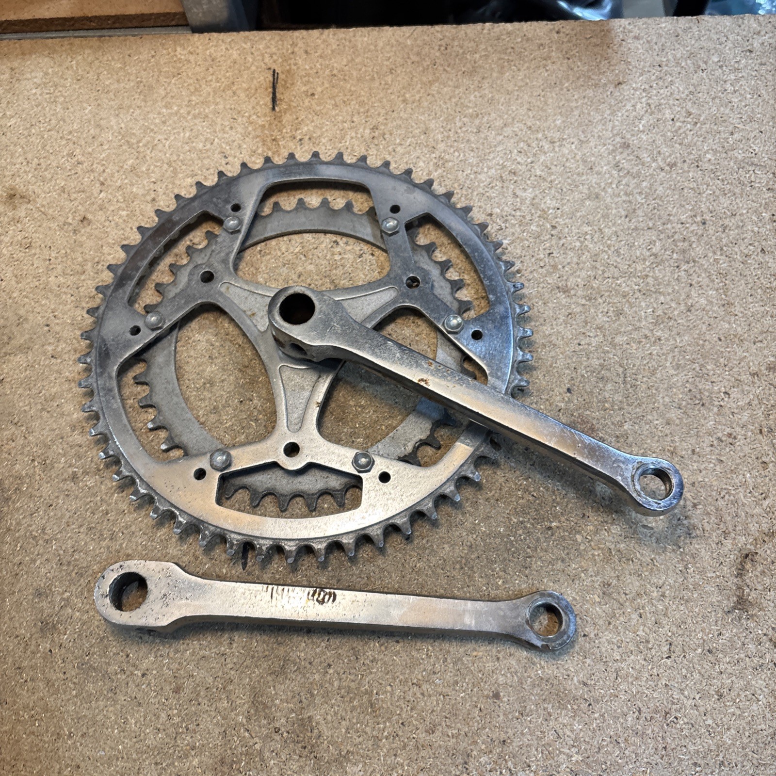 Vintage Unbranded Crankset Steel 52/40 Cottered 170mm 3-arm