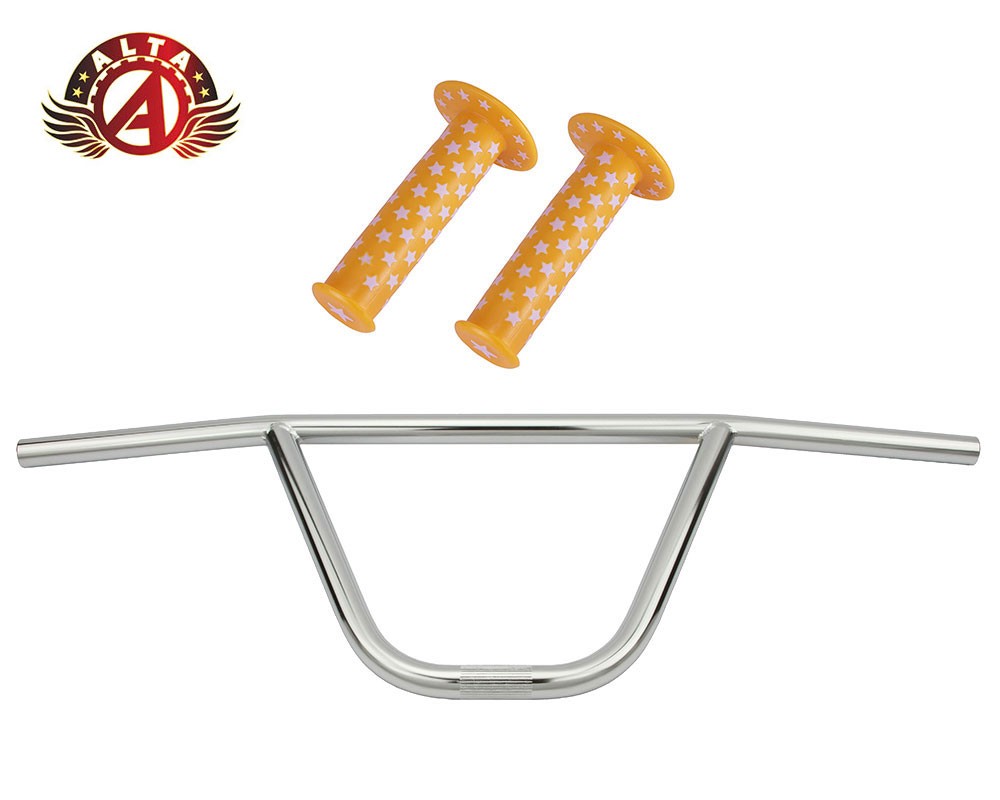 Alta C.W Bars 22.2mm Chrome w/ Star Grips Yellow/White BMX Freestyle Bike