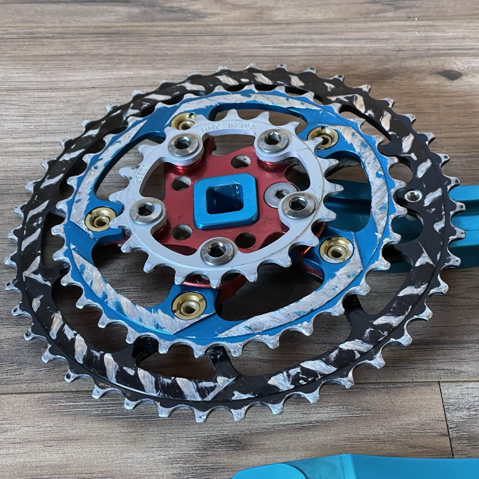 Vintage Kooka CNC Anodized Turquoise Red Crankset 175 94/58 BCD 20 32 42 VRC