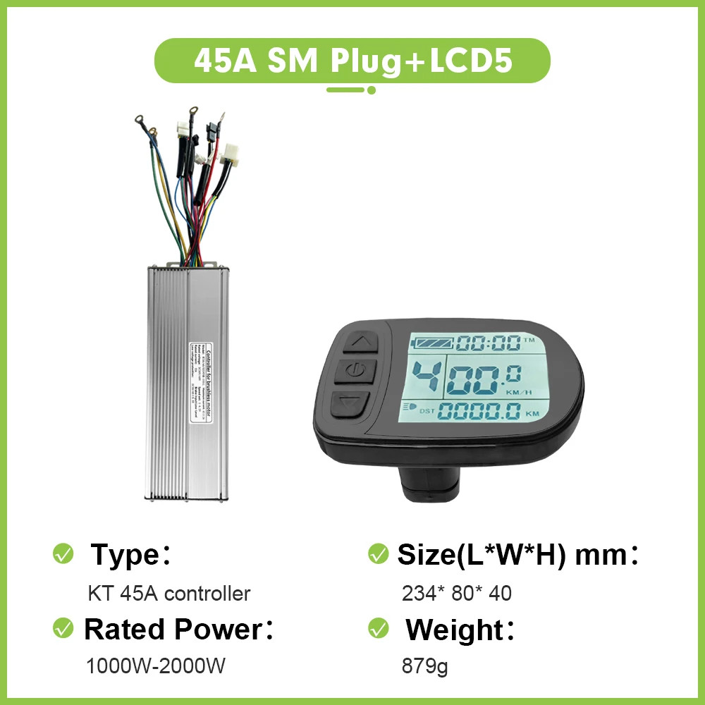 Electric Bike Sine Wave KT Controller 36V/48V/52V 45A with LCD Colour Display