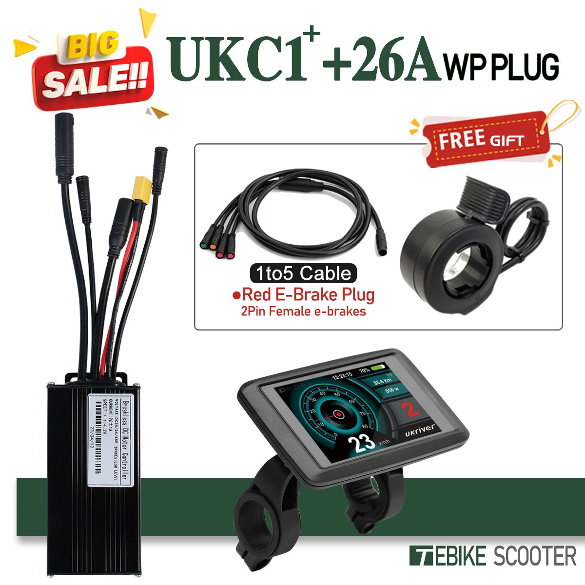 E-bike Sine Wave 3 Mode Controller 17A 26A 30A 40A with Color UKC1 Display