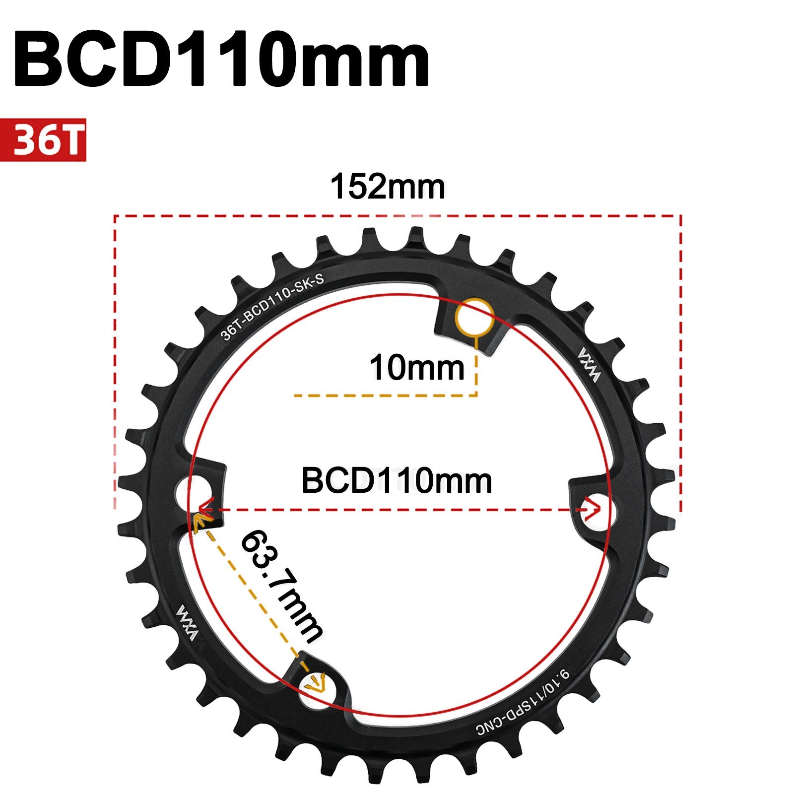Road Bike Single Chainring CNC Aluminum Alloy 110BCD with Teeth Options
