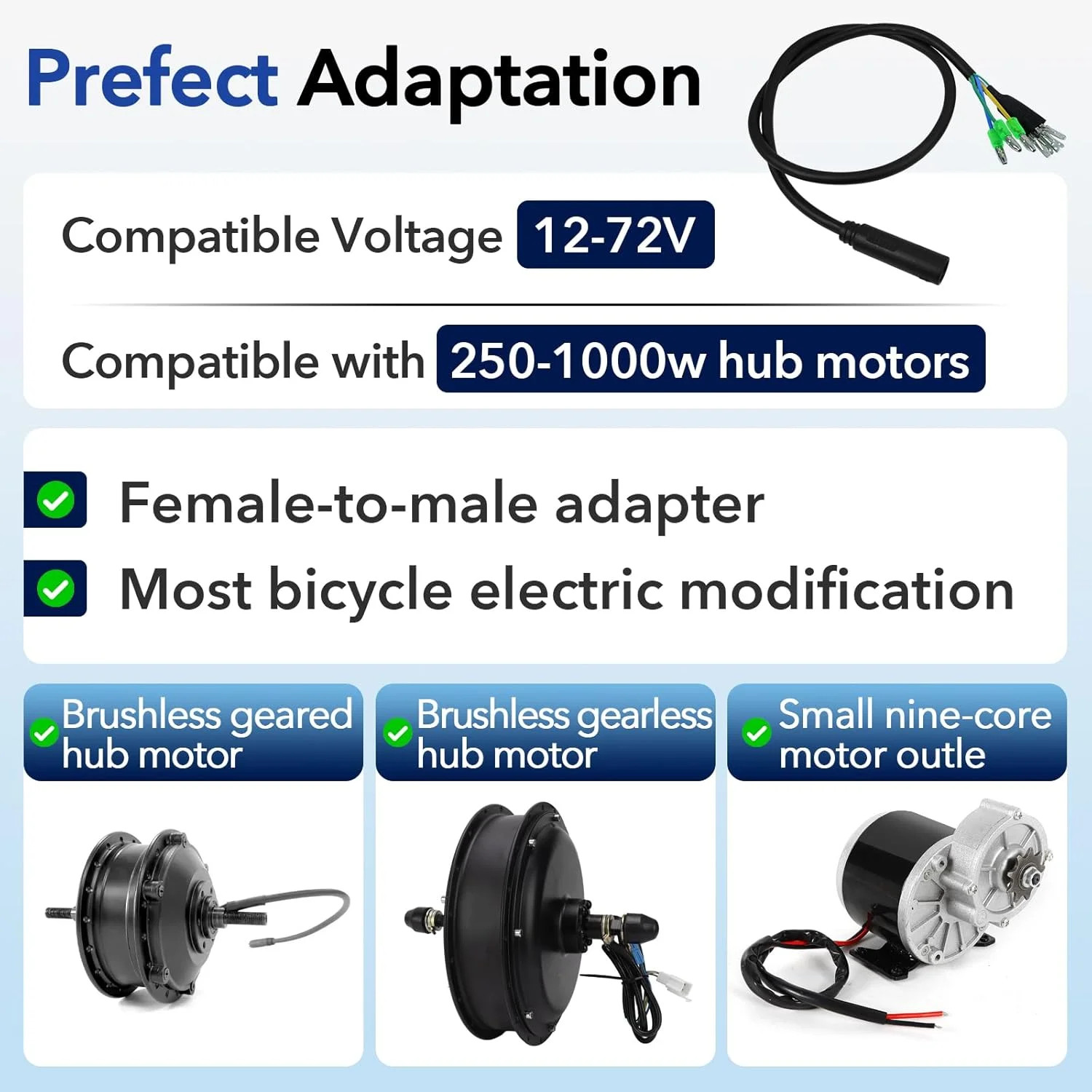 9 Pin Hub Motor Convert Extension Cable, Waterproof Connector 36V 48V 72V Electr