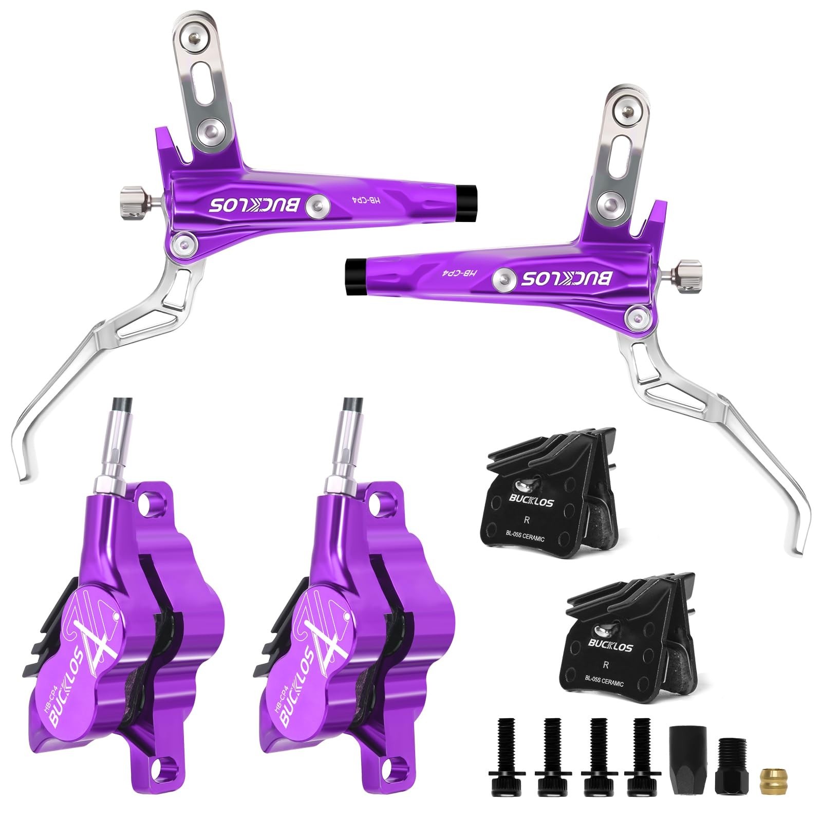 BUCKLOS MTB Hydraulic Disc Brake Set 4 Pistons Front 850mm and Rear 1550mm Hy…