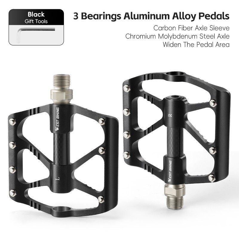 WEST BIKING Bicycle Pedals Carbon Fiber Axle 3 Bearing Aluminum Bike Flat Pedals