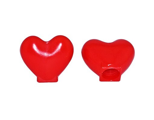 BICYCLE RED HEART VALVE STYLE CAPS IN RED FOR SCHRADER VALVE.
