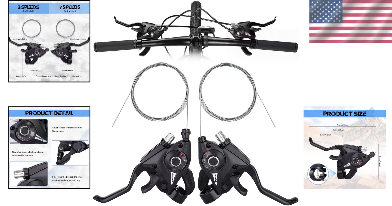 Ergonomic 3×7 21 Speed Brake Shifter Set with Shift Cable for Easy Install