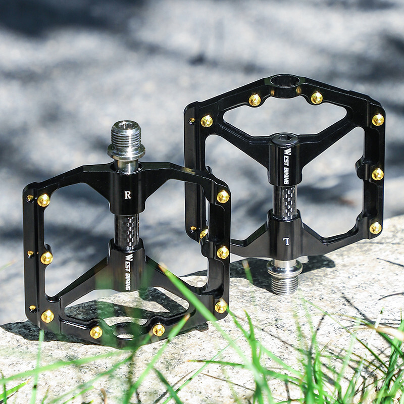 WEST BIKING Bike Pedals Carbon Fiber Axle 3 Bearing Bicycle Pedals Black a Pair