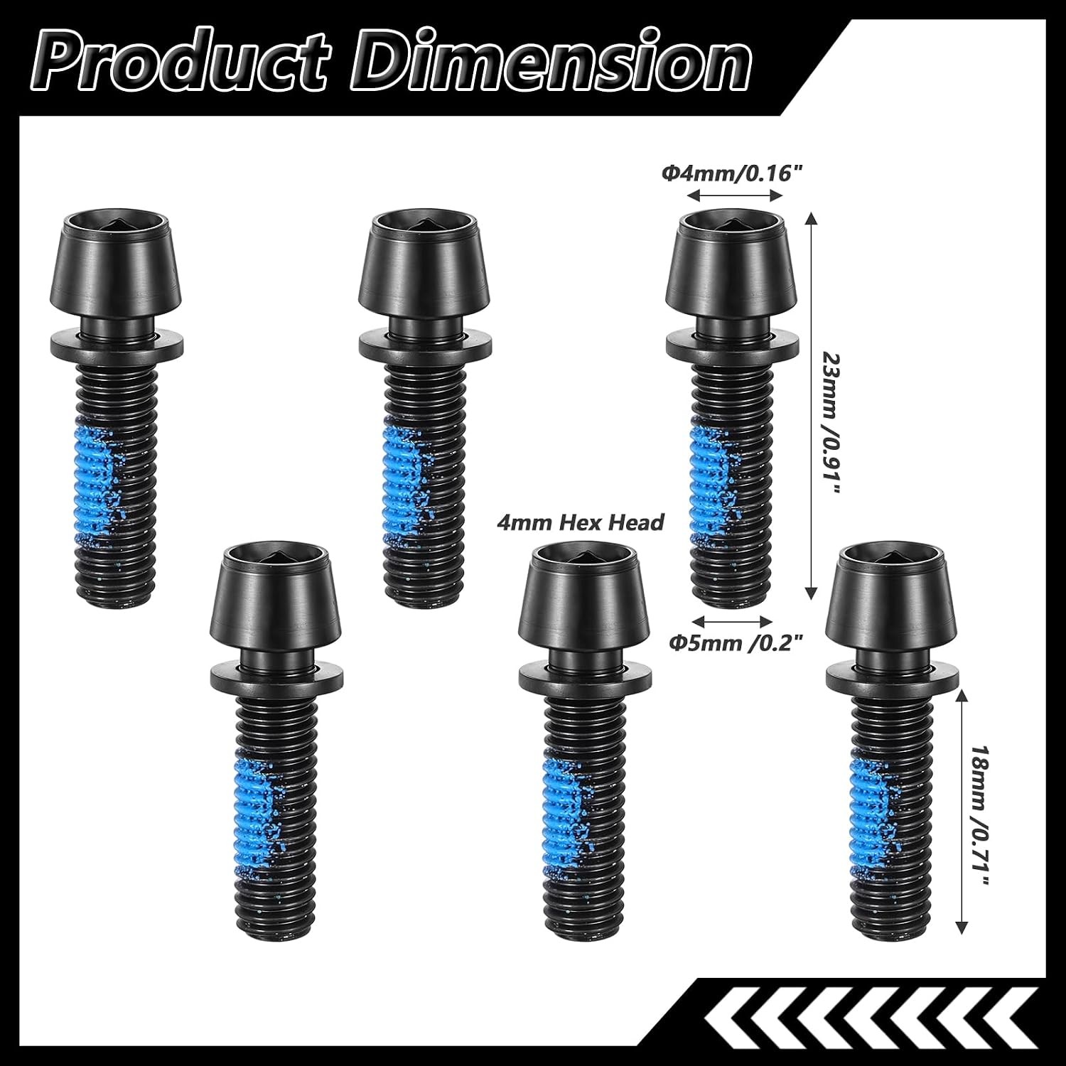 12PCS M5x18mm Steel Allen Hex Bicycle Stem Bolts w/ Washers Black