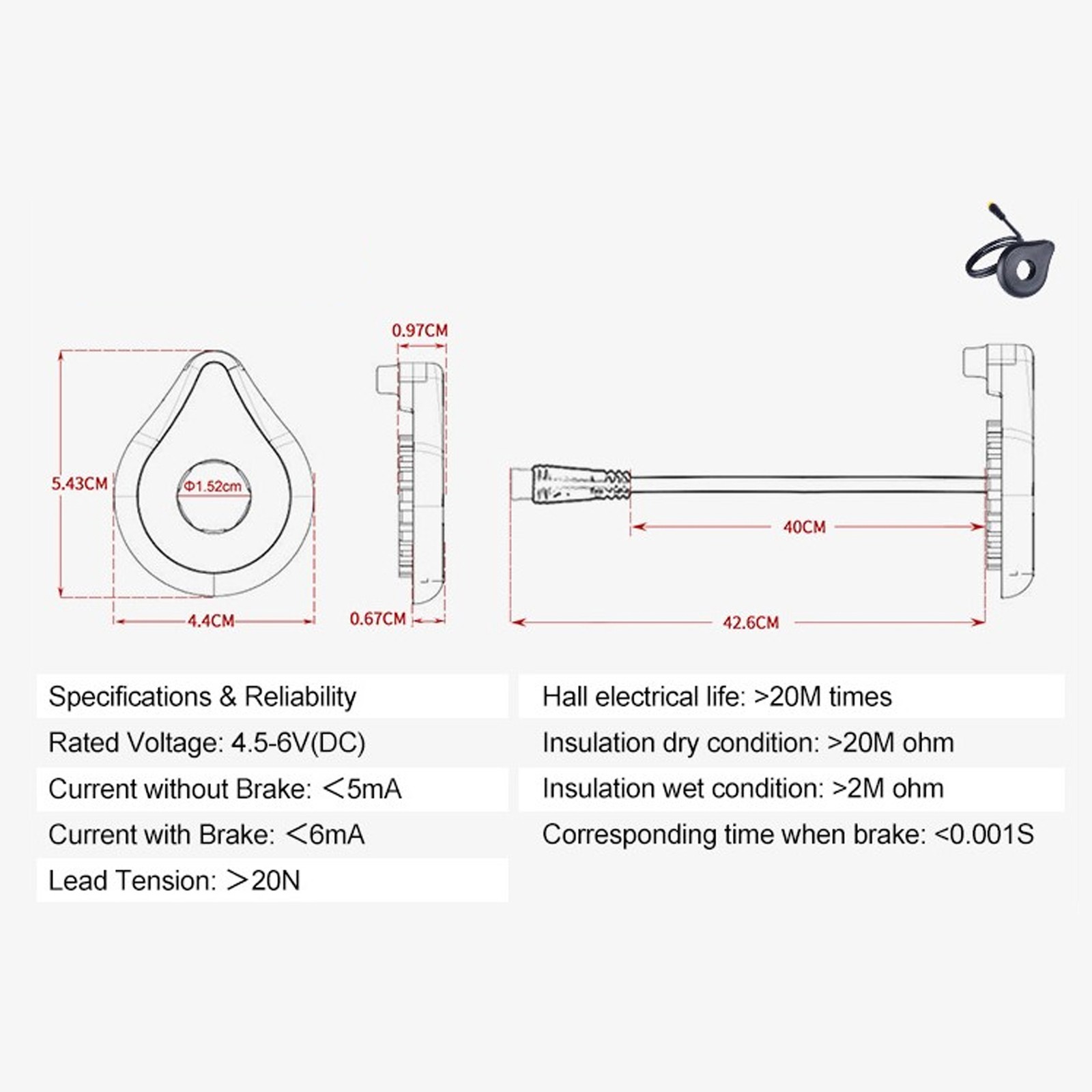 KD‑2PS‑L Electric Bike Assist Sensor 12 Magnets Double Hall Waterproof Design