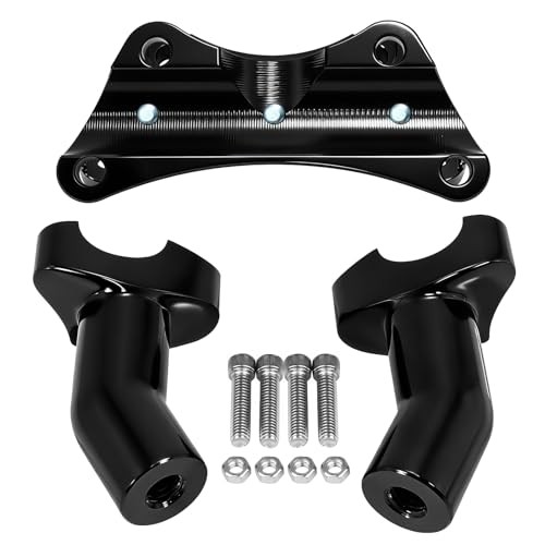 Black 1” Pullback Handlebar Risers and Top Clamp Kit 3.5″ Tall for Harley