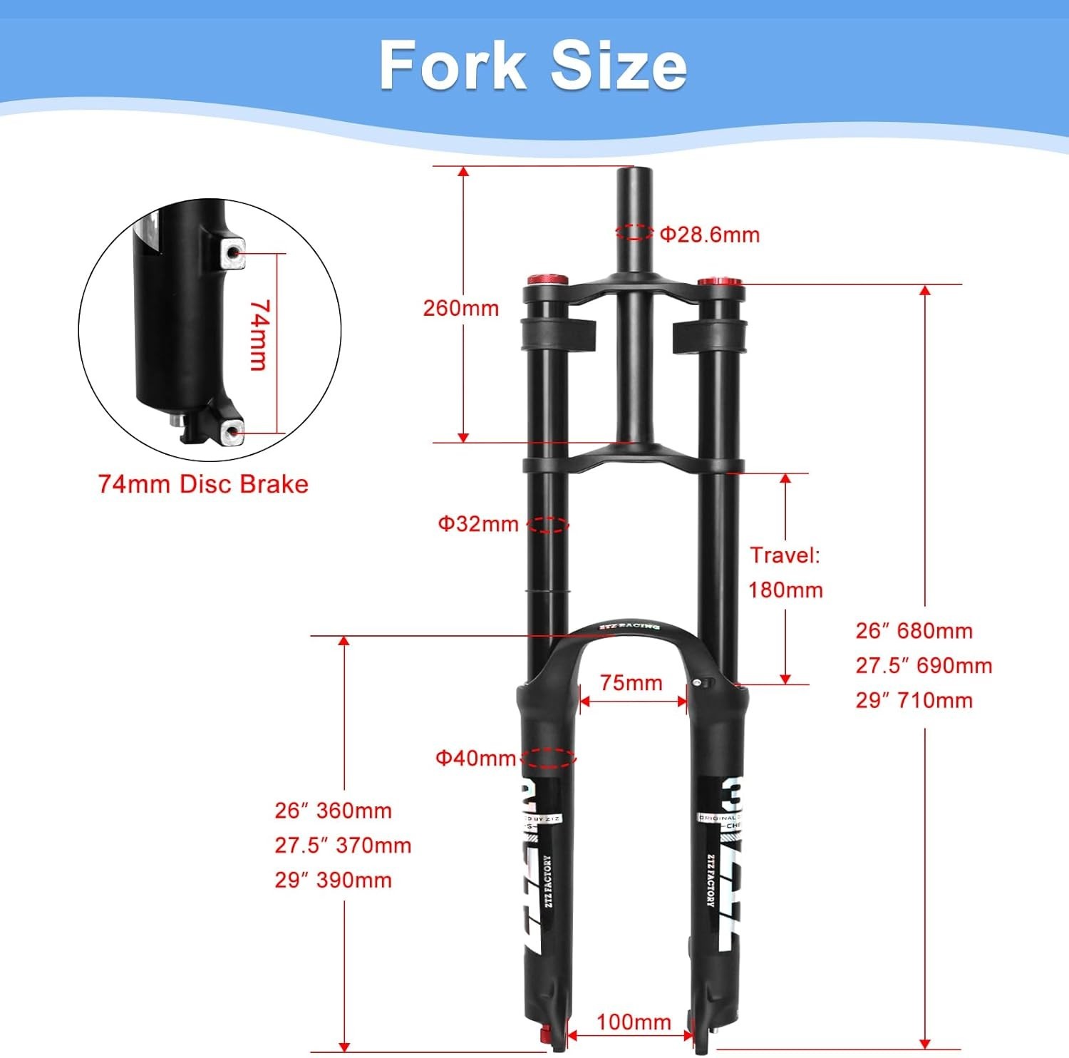 26/27.5/29 inch Mountain Bike Air Suspension Fork,180mm Travel,QR 9mm, for XC/AM