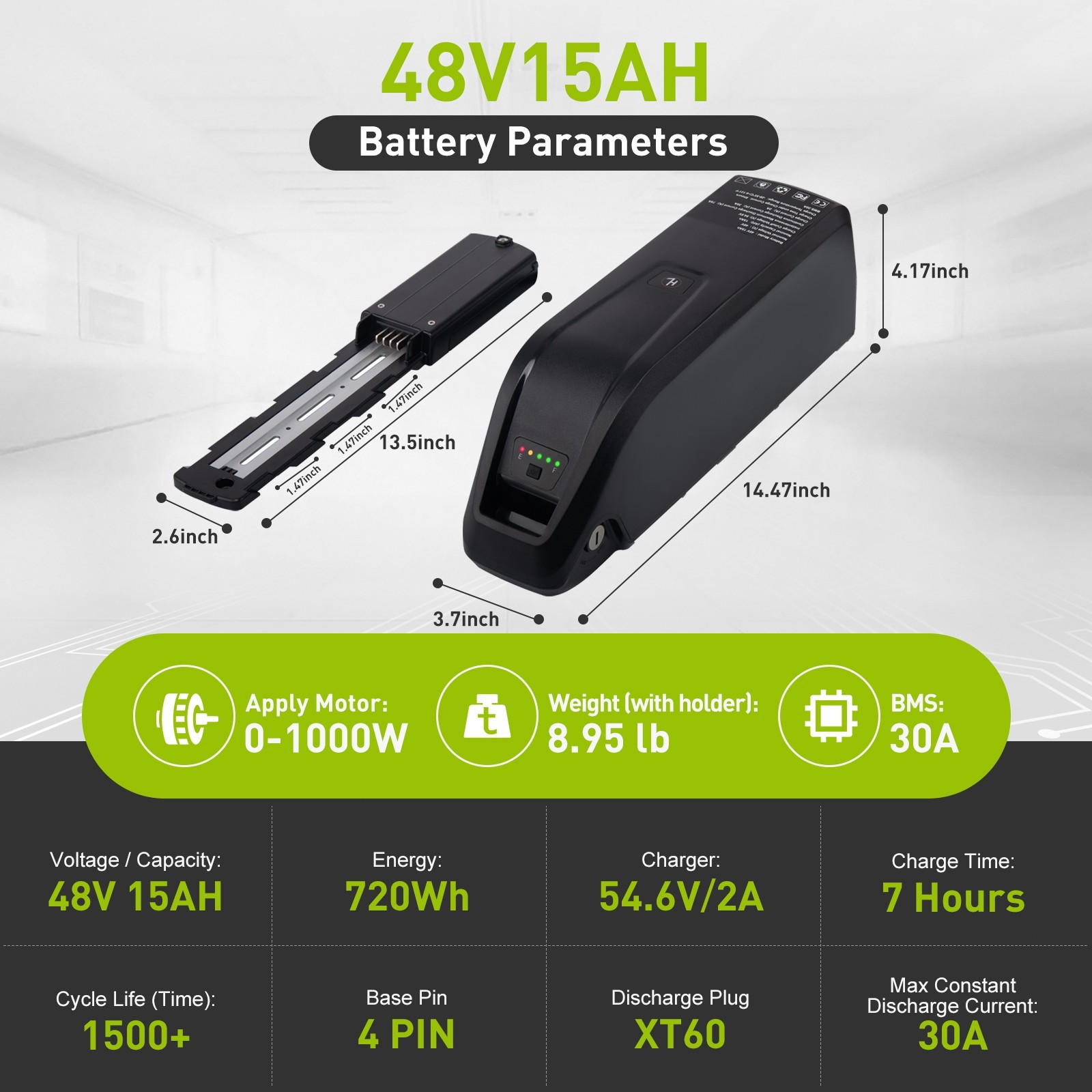 48V 15Ah Hailong Ebike Lithium Battery BMS for Electric Bike ≤1500W Motors 4PIN