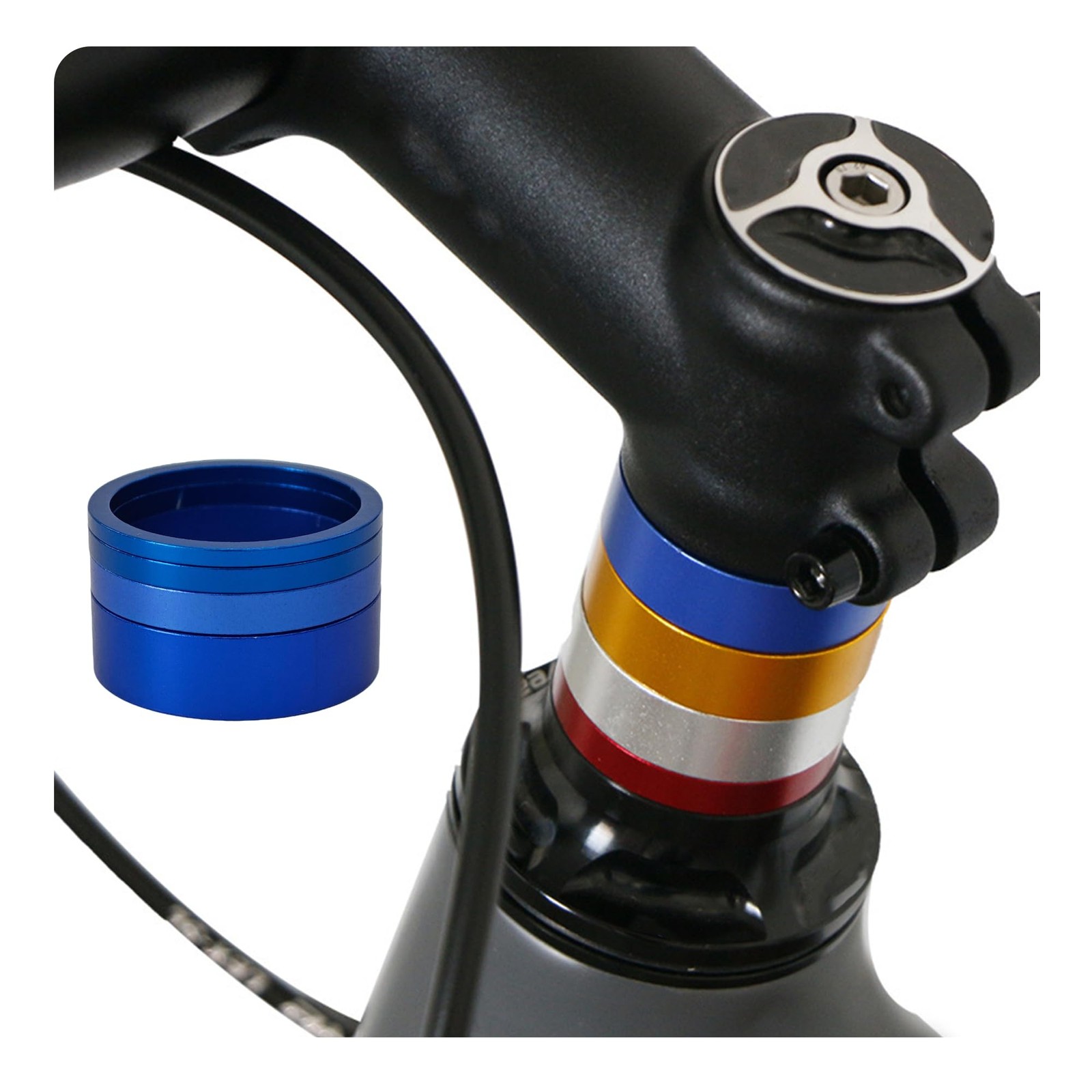 8PCS Blue Aluminum Alloy Bicycle Headset Spacers, Fit 1 1/8-Inch Bike Stem He…