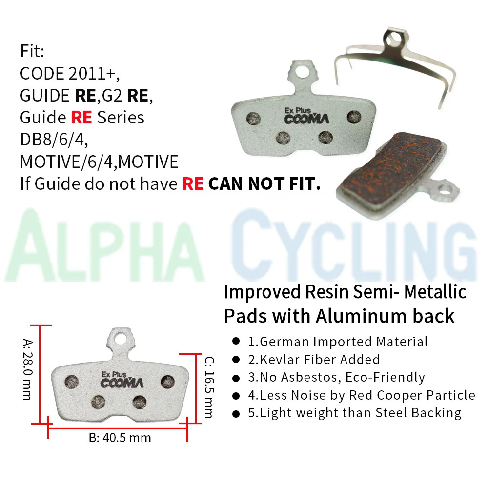4 Pairs, Bicycle Brake Pads for SRAM Motive, DB8, Code, CODE R (2011 to Now), DB