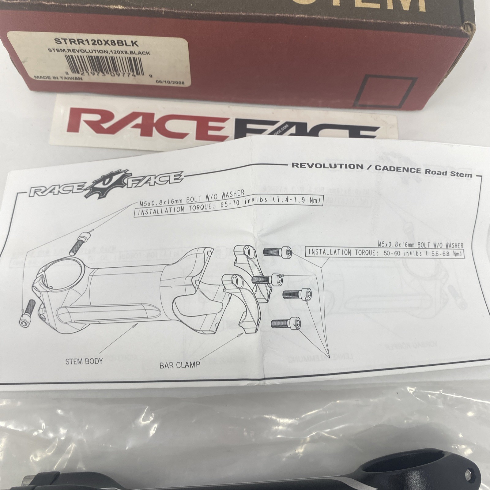 RaceFace Revolution Stem – 120mm 15.07 120×8 Black Open Box New w/ Box Manual