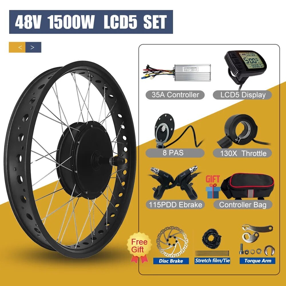 Snow E-bike Conversion Kit 20/26in 48V 1500W Rear Rotate Hub Motor Wheel