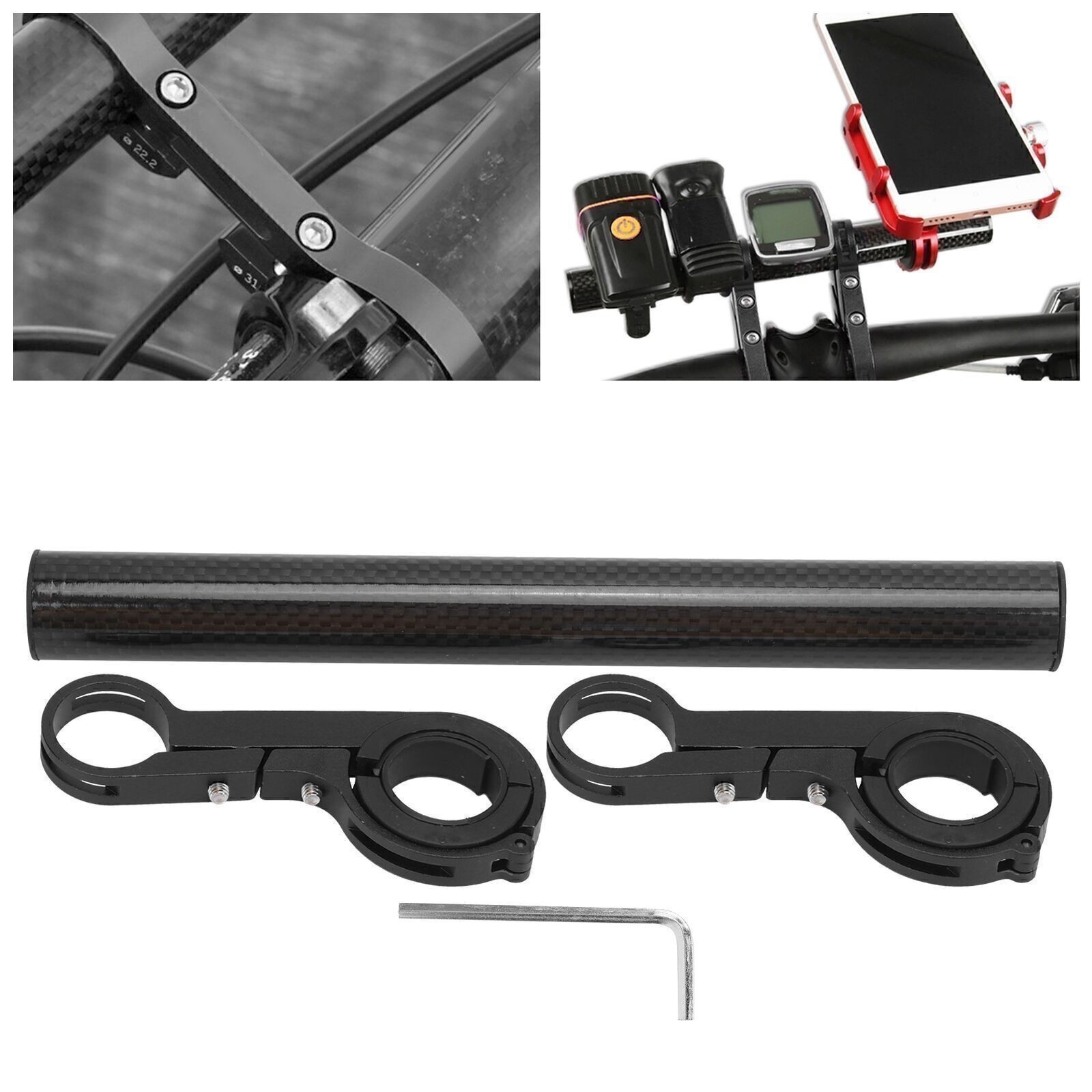 20CM Carbon Tube Bicycle Handlebar Extender Bracket Mount Bike