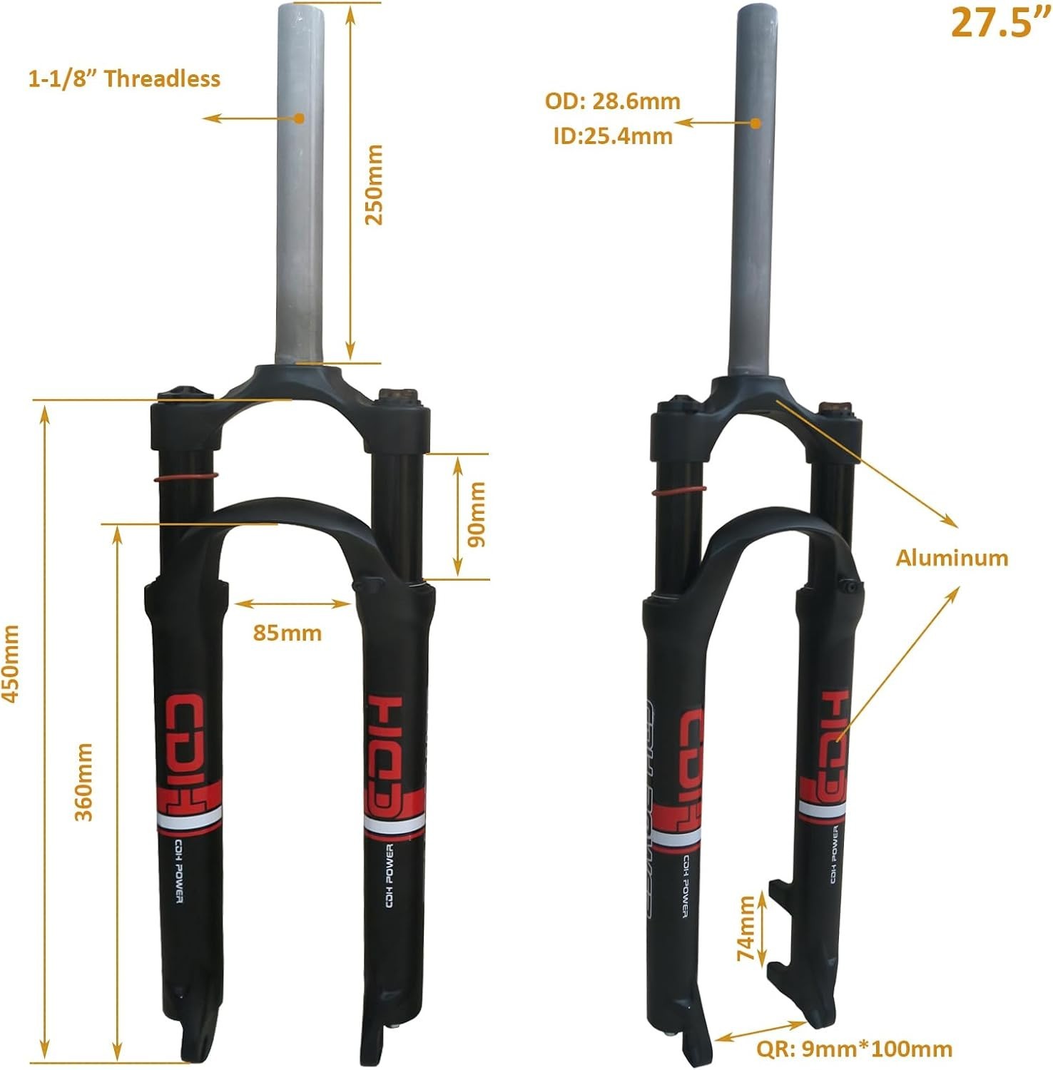 CDH 27.5″ Suspension Fork 28.6mm Straight Tube Manual Lockout Bicycle Front Fork