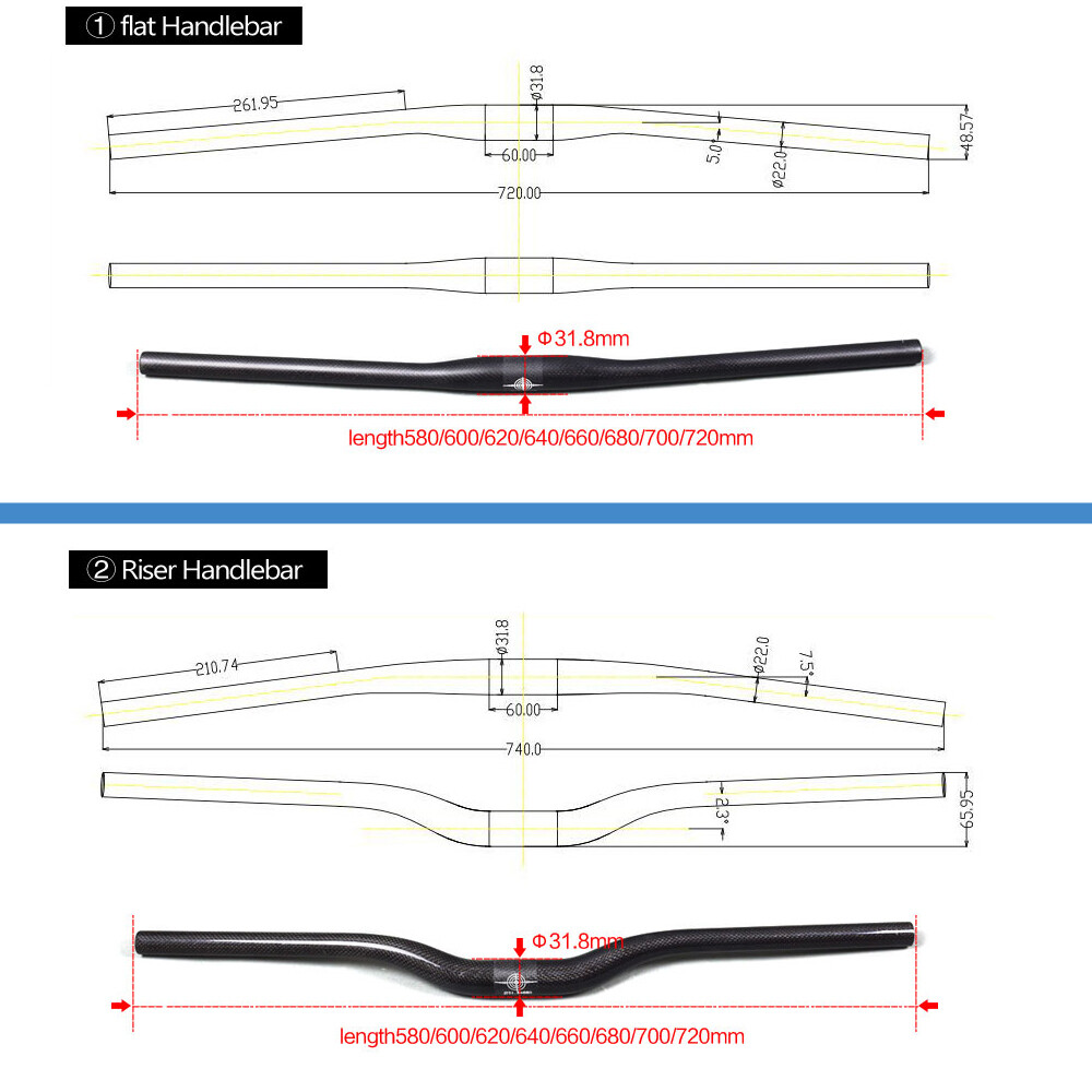 Carbon Fiber Bicycle Riser/Flat bar 31.8mm MTB Mountain Road Bike Handlebar 3K