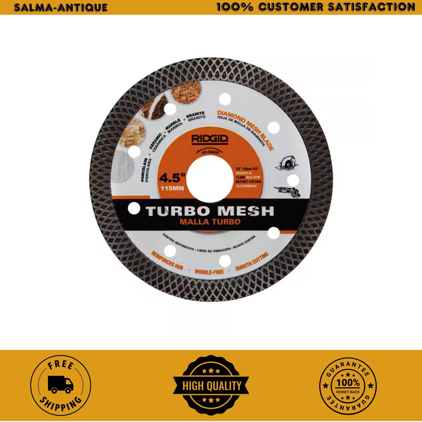 RIDGID 4.5 in Continuous Rim Mesh Diamond Blade for Wet Tile HD-CM45P
