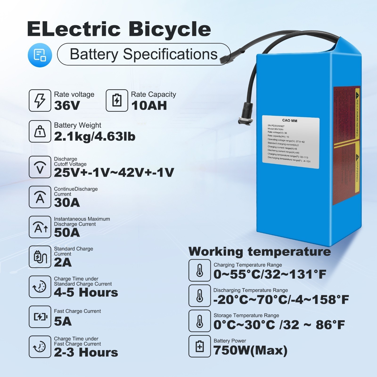 36V Ebike battery 36V 10Ah Li-ion Battery For Electric Bicycle 100W-750W Motors