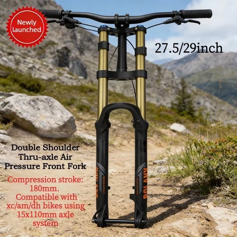 Mountain Bike Front Fork Dual Shoulder Thru-Axle Air Fork 180mm Travel