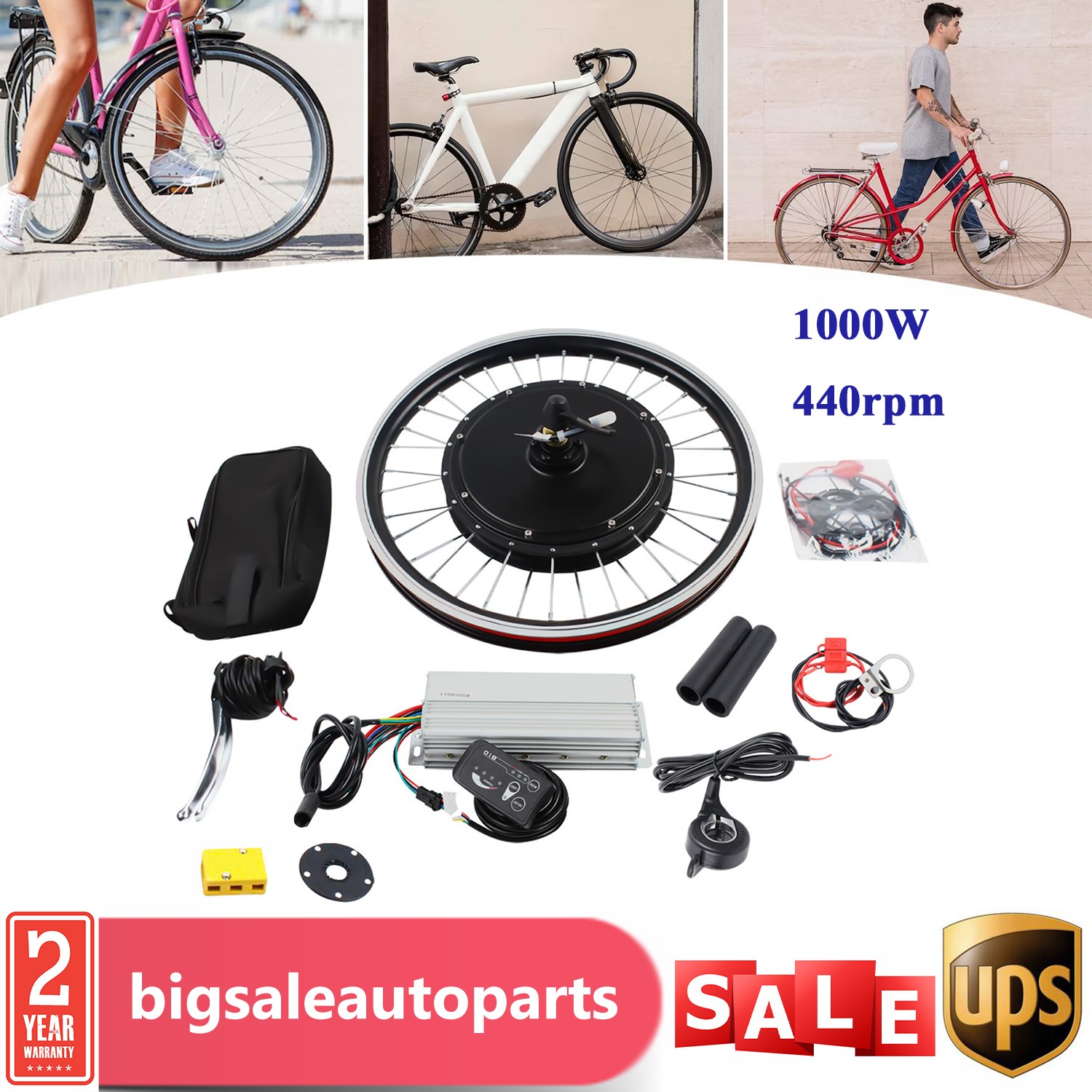 20″ 48V Ebike Front Wheel Electric Bicycle Motor Conversion Kit Motor Hub 1000W