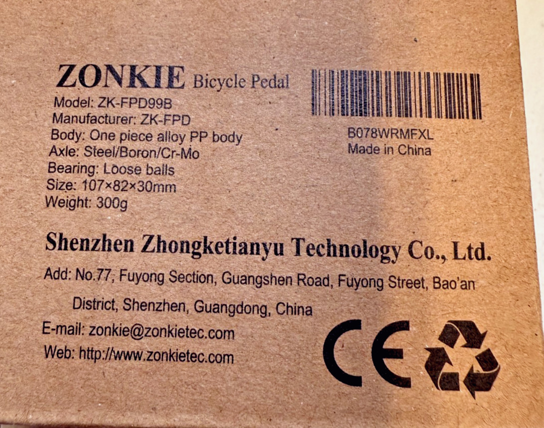 Zonkie Bicycle Bike Pedals Model ZK-FPD99B MTB ROAD Resin (QTY 1 PAIR) ⭐️NEW⭐️