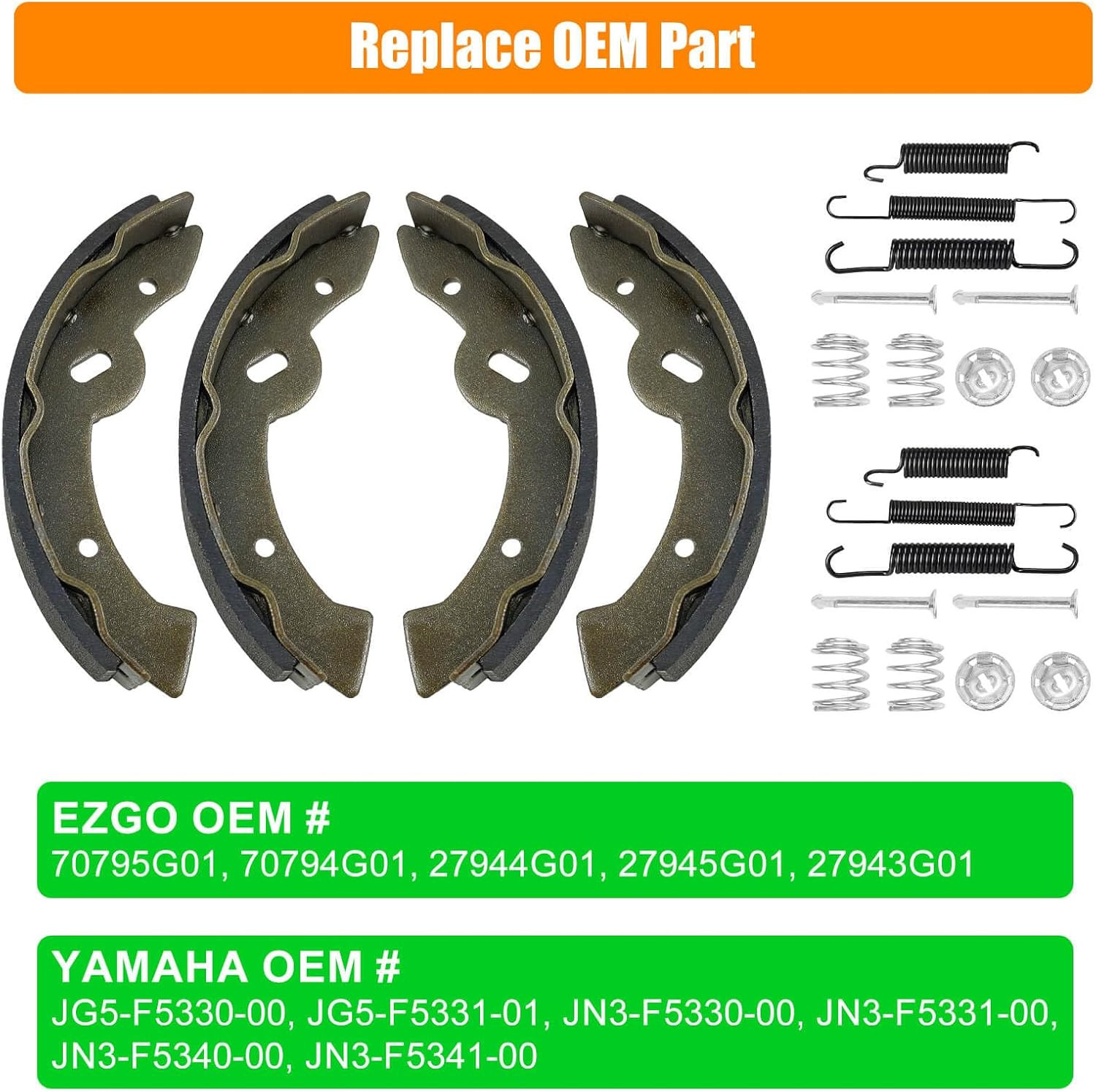 EZGO Brake Shoes Pads Spring Kit Fit EZGO Txt/Medalist 1997–2008, ST350 Gas 2000