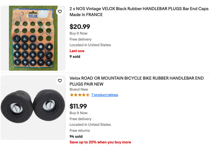 Single NOS VELOX Handlebar End Plugs • L’Univers Du Velo • Bar Ends • L’eroica