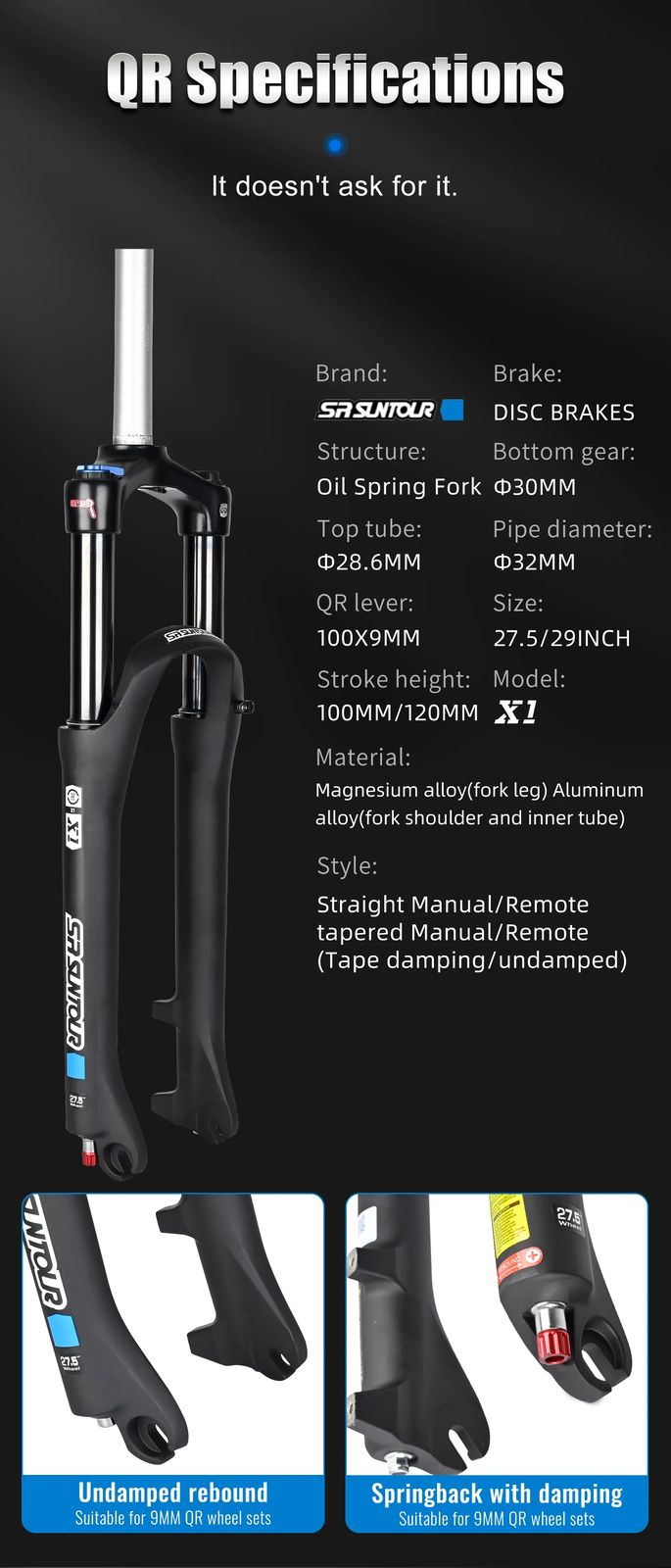 27.5 29″ Mountain Bike Oil Spring Suspension Fork QR BOOST 120MM Travel Froks